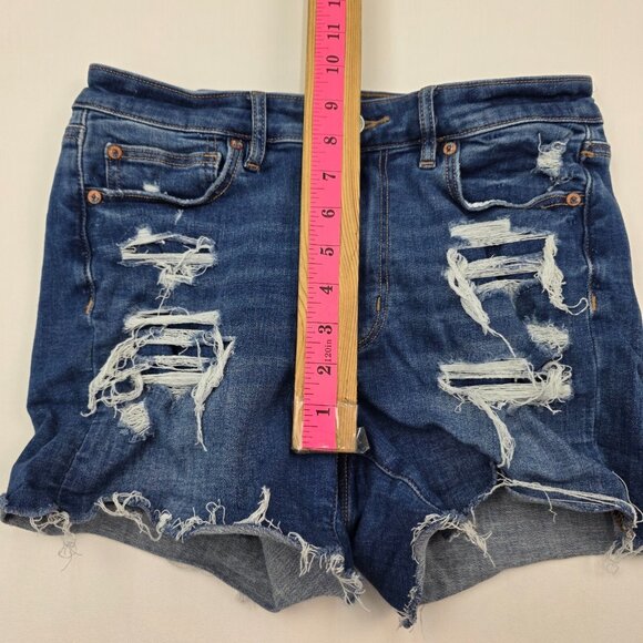 American Eagle High V-Rise Shortie Distressed Jean‎ Shorts Womens Size 8 Stretch - Picture 12 of 15